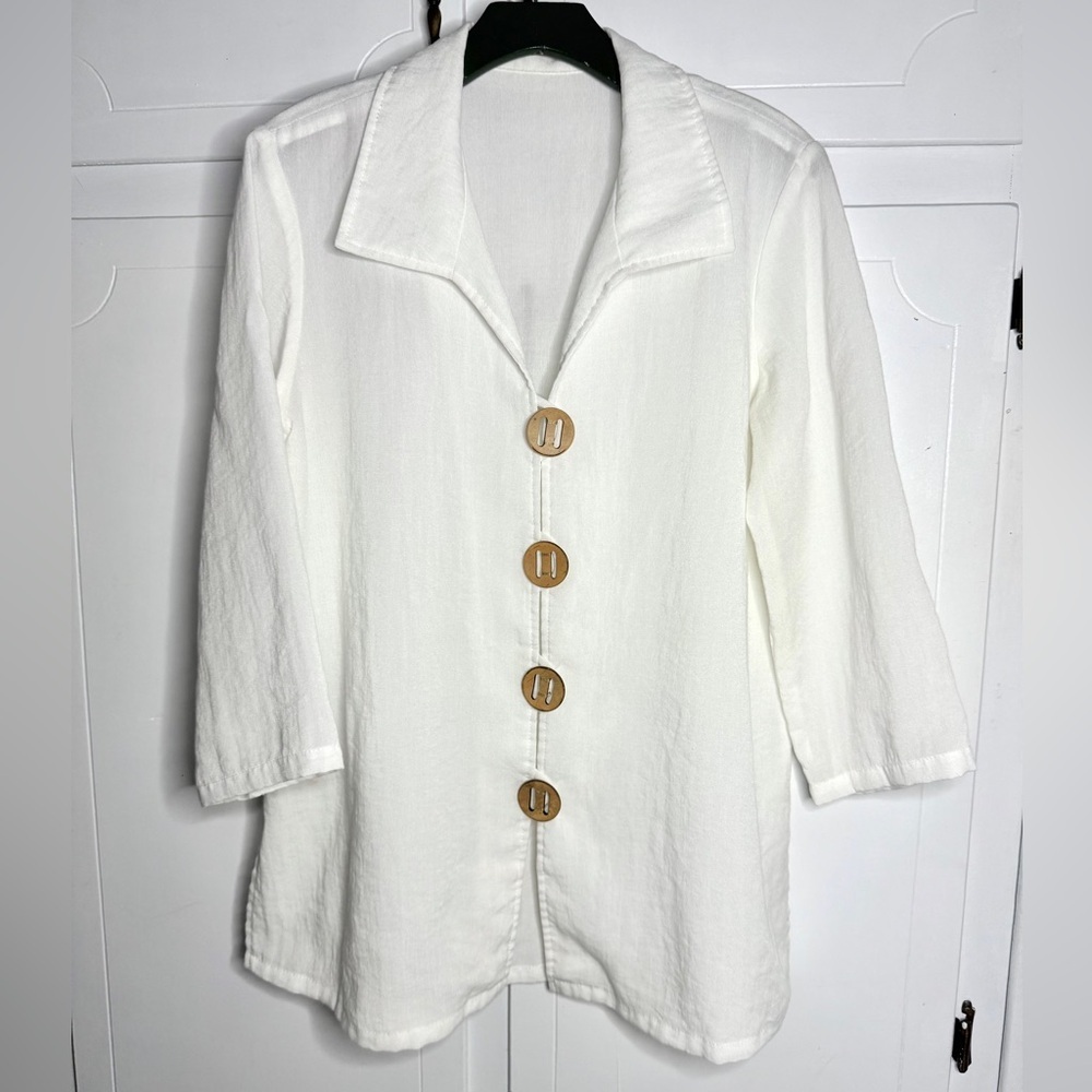 #9)  Fridaze White Button-Down Women's Jacket